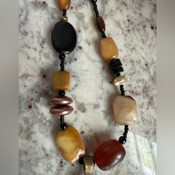 Retired SILPADA Hammered Sterling Silver Brass Shell Stone Mixed Bead Necklace - Picture 5 of 8